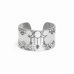 Handmade‎ moon boho silver aluminum hypoallergenic adjustable wide cuff ring